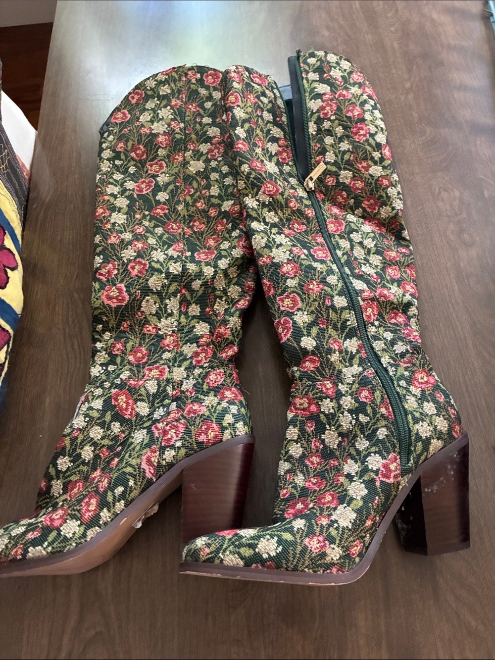 Jessica Simpson Floral Tapestry Over-the-Knee Boots - Green with Pink